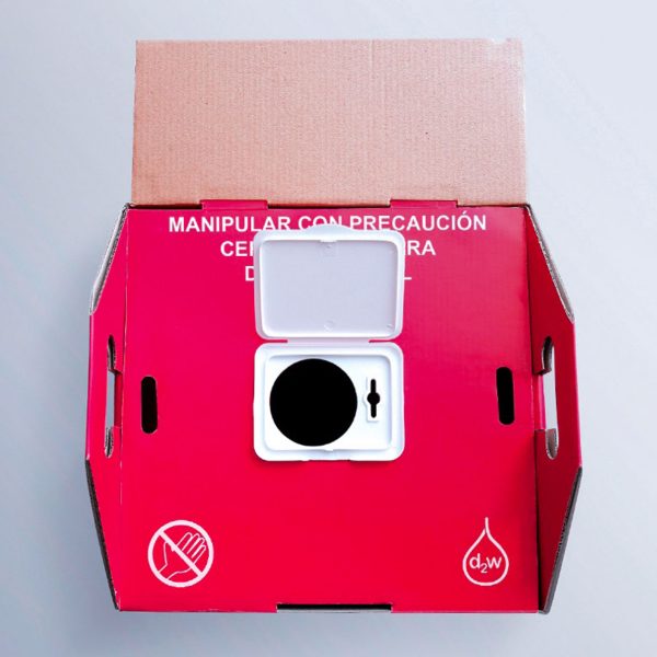Recipiente para la eliminación de residuos punzocortantes biocontaminados de cartón microcorrugado de 20 litros