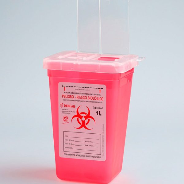 Recipiente para la eliminación de residuos punzocortantes biocontaminados de 1 litro